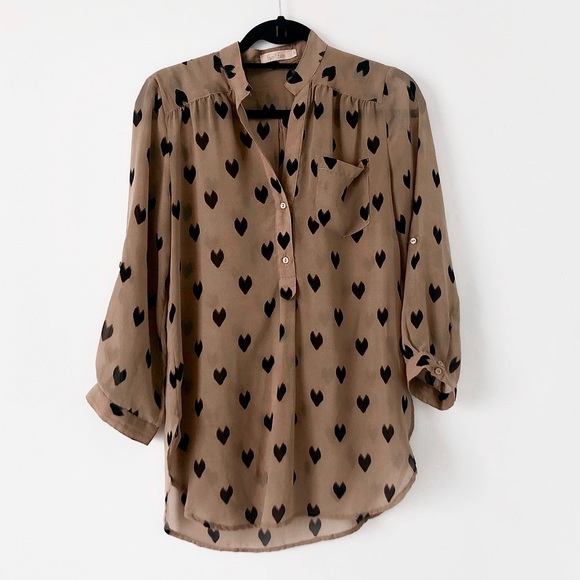 fun 2 fun Tops - Brown Hearts Button down